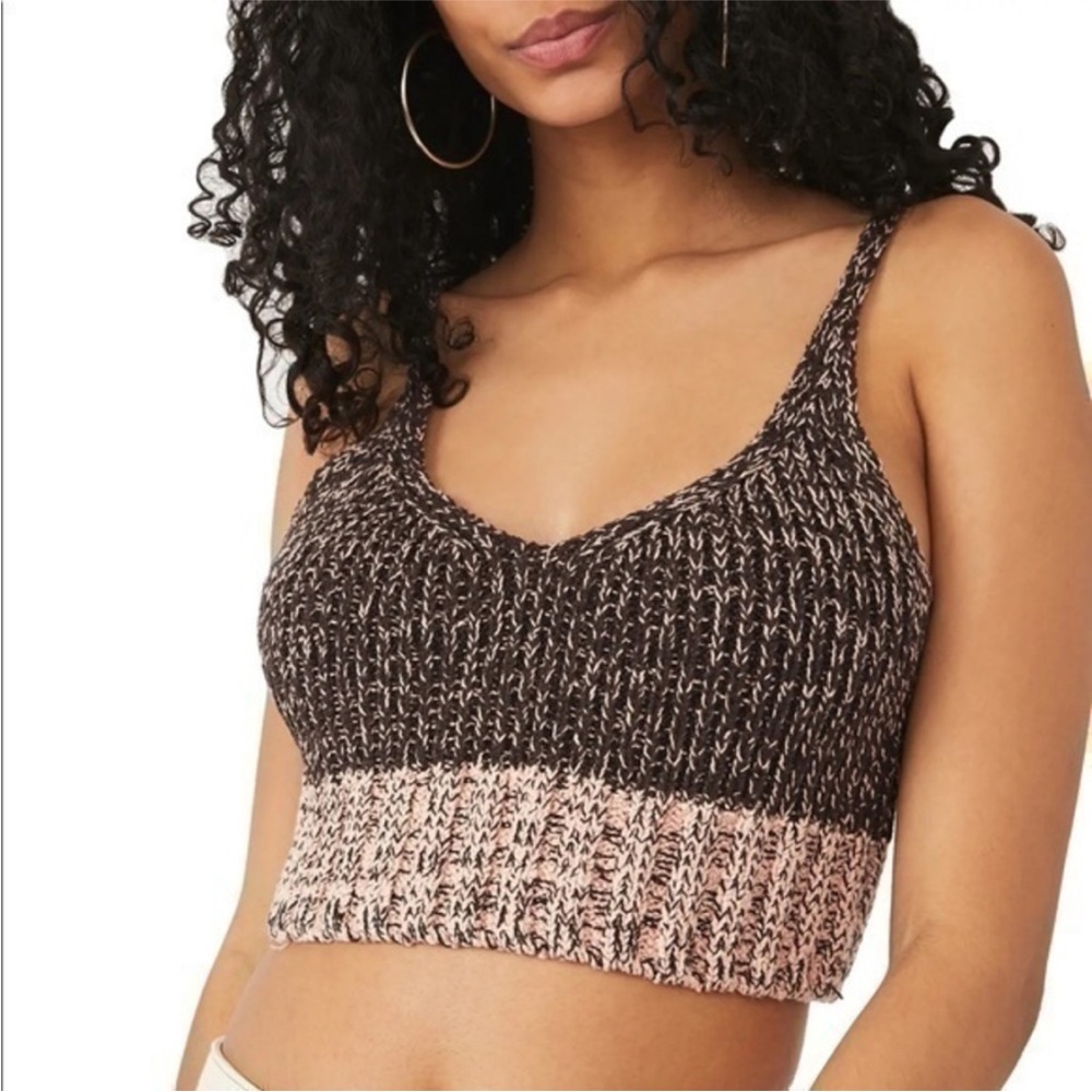 Free People Two-Tone Knit Crop Tank - Brown & Pink